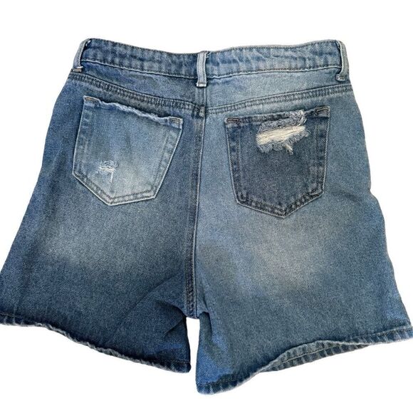 Simple Society Blue Denim Distressed Hi-Rise Bermuda Shorts Size 5/27 - Picture 6 of 8